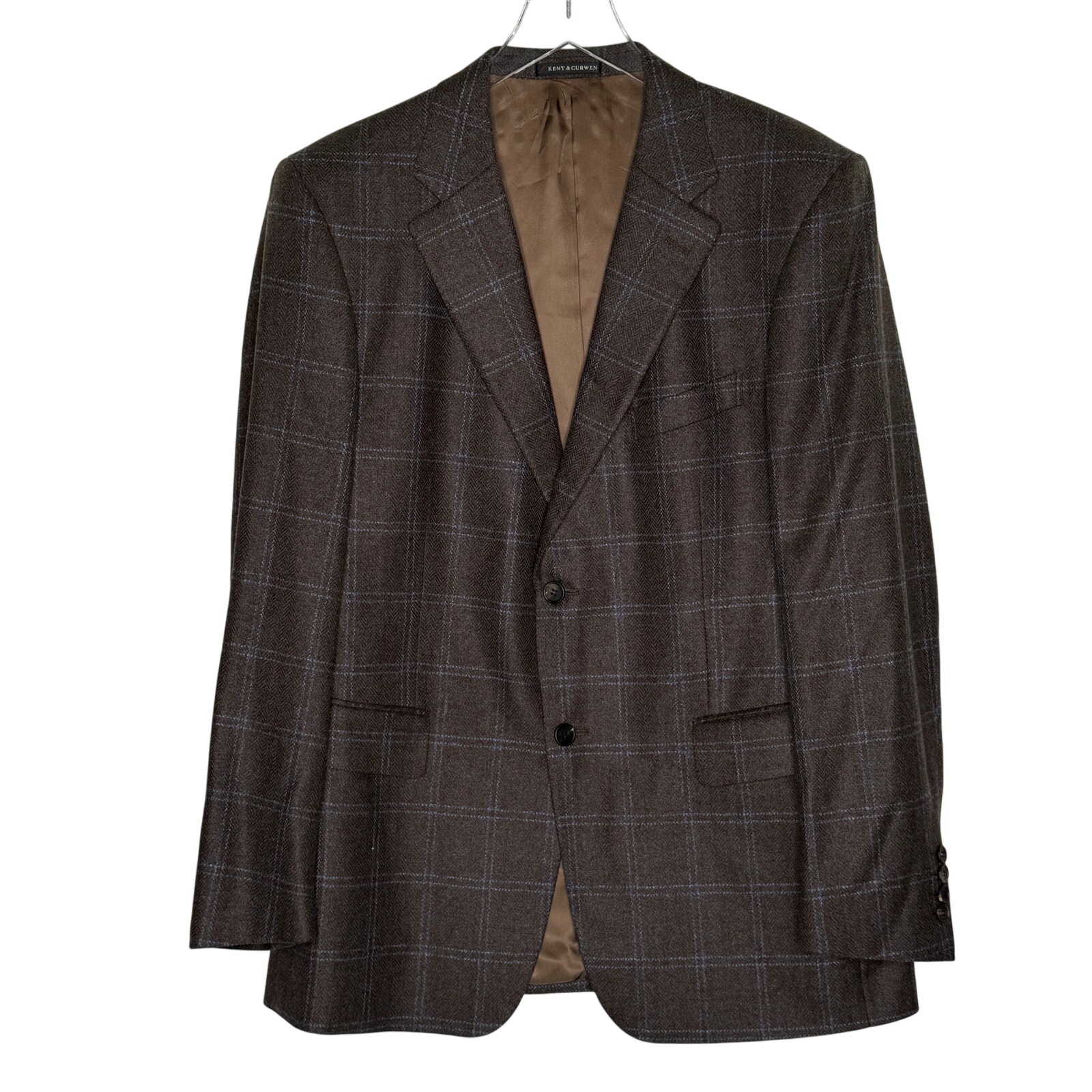 Kent & Curwen Pure Cashmere Plaid Brown Blazer Two Button British Uk52 Us42